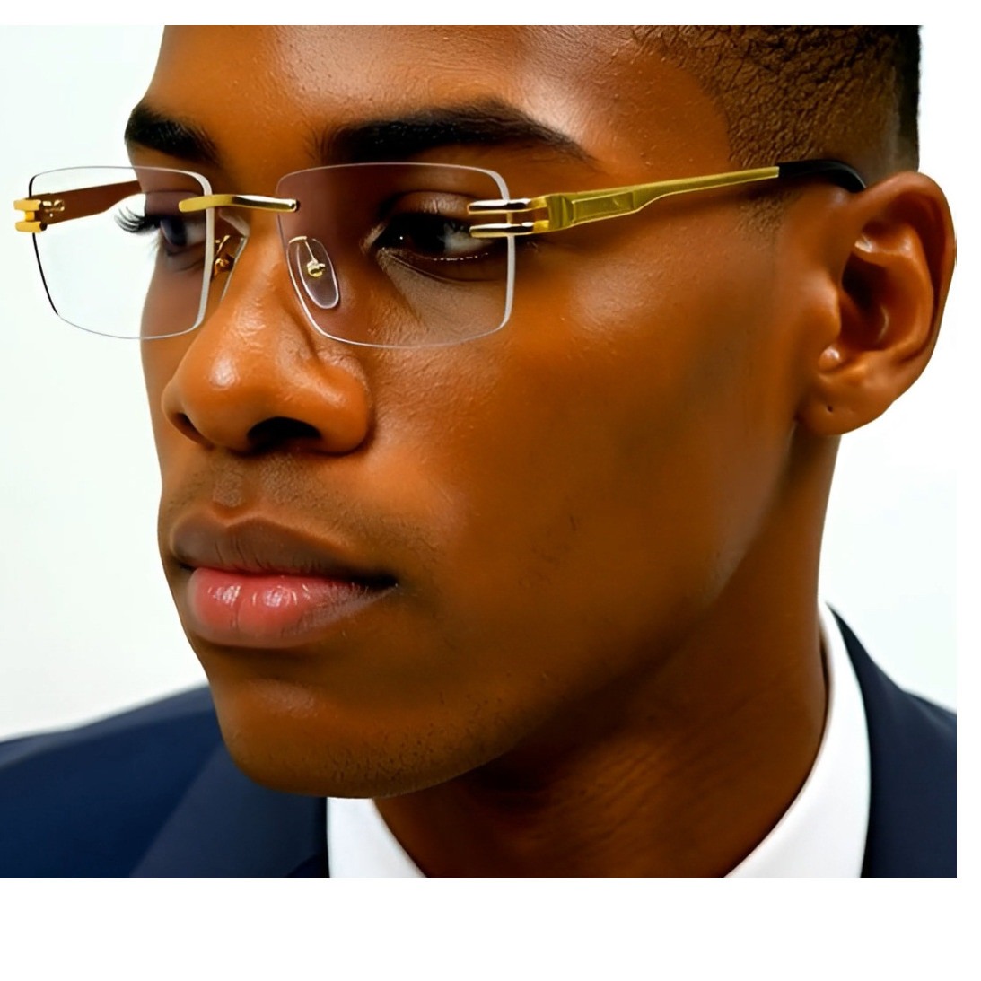 Rimless Sunglasses Men Rectangle Gold Frame Clear Lens Fashion Eyewear Uv400 New
